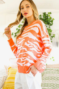 Orange Tiger Stripe Knit Sweater