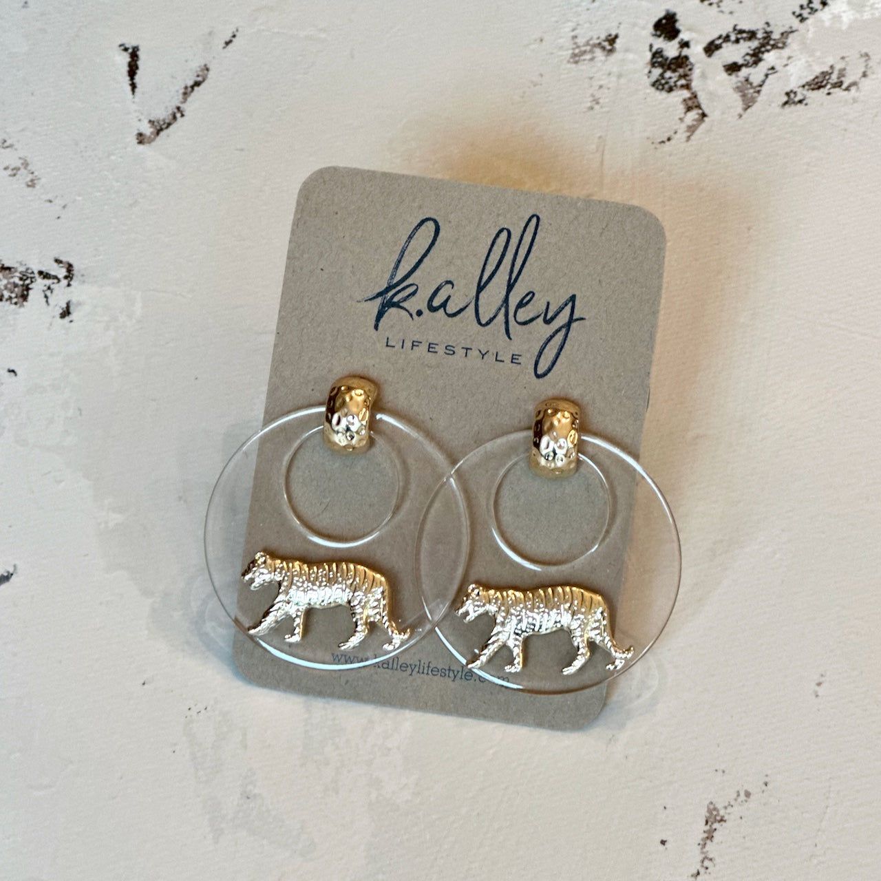 Gold Tiger Acrylic Disc Earring