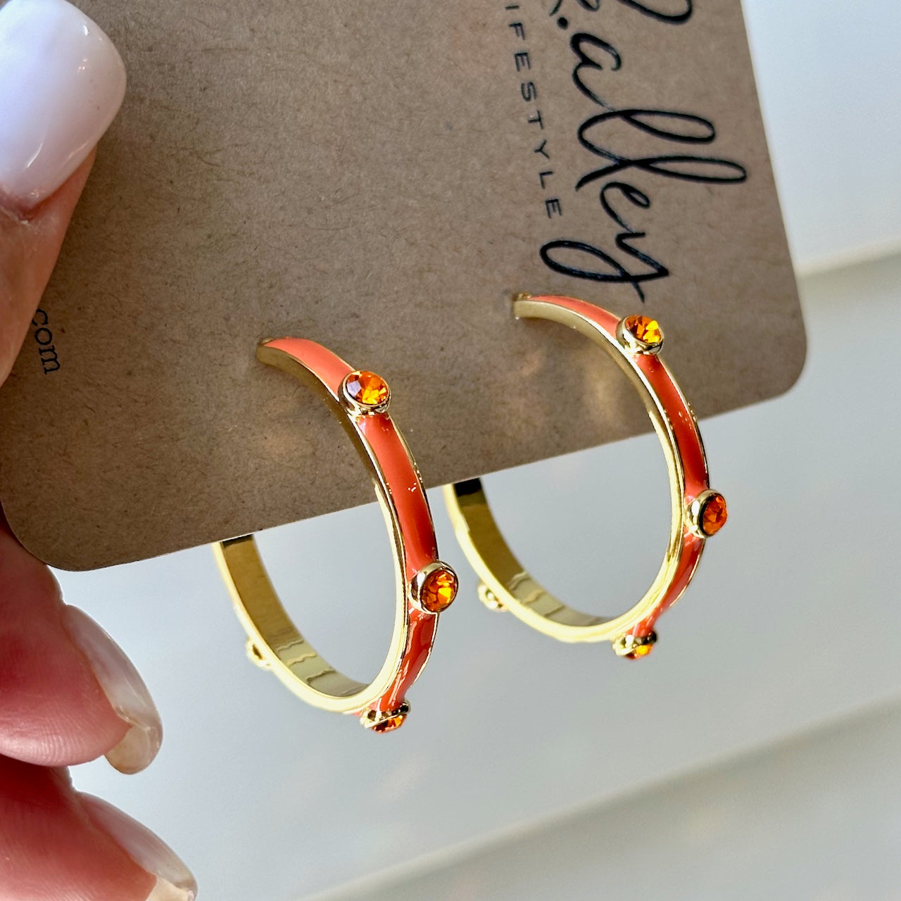 Enamel and Crystal Hoop Earrings (2 sizes)