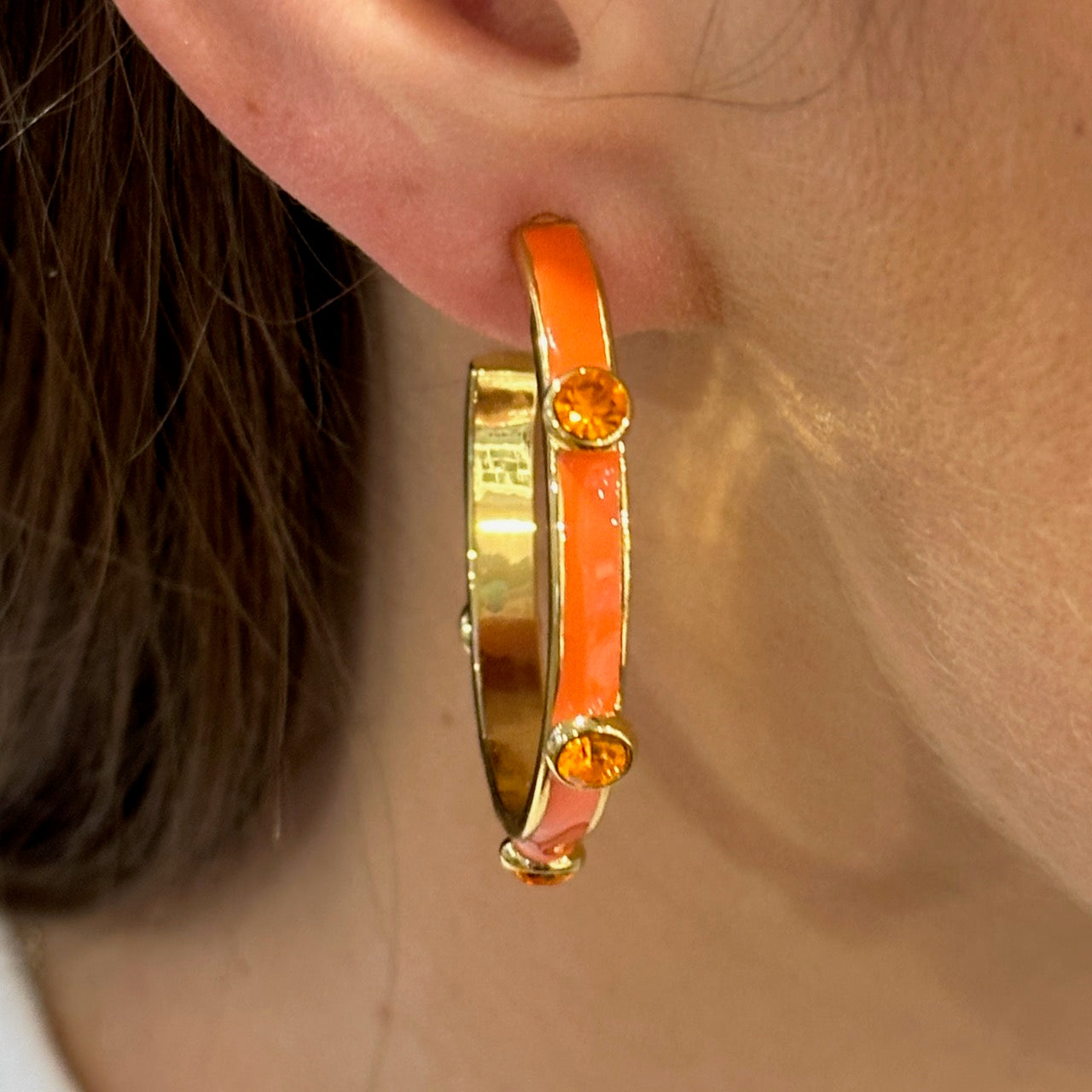 Enamel and Crystal Hoop Earrings (2 sizes)