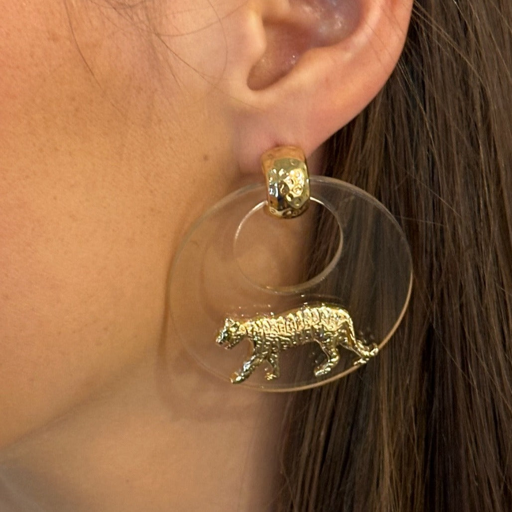 Gold Tiger Acrylic Disc Earring