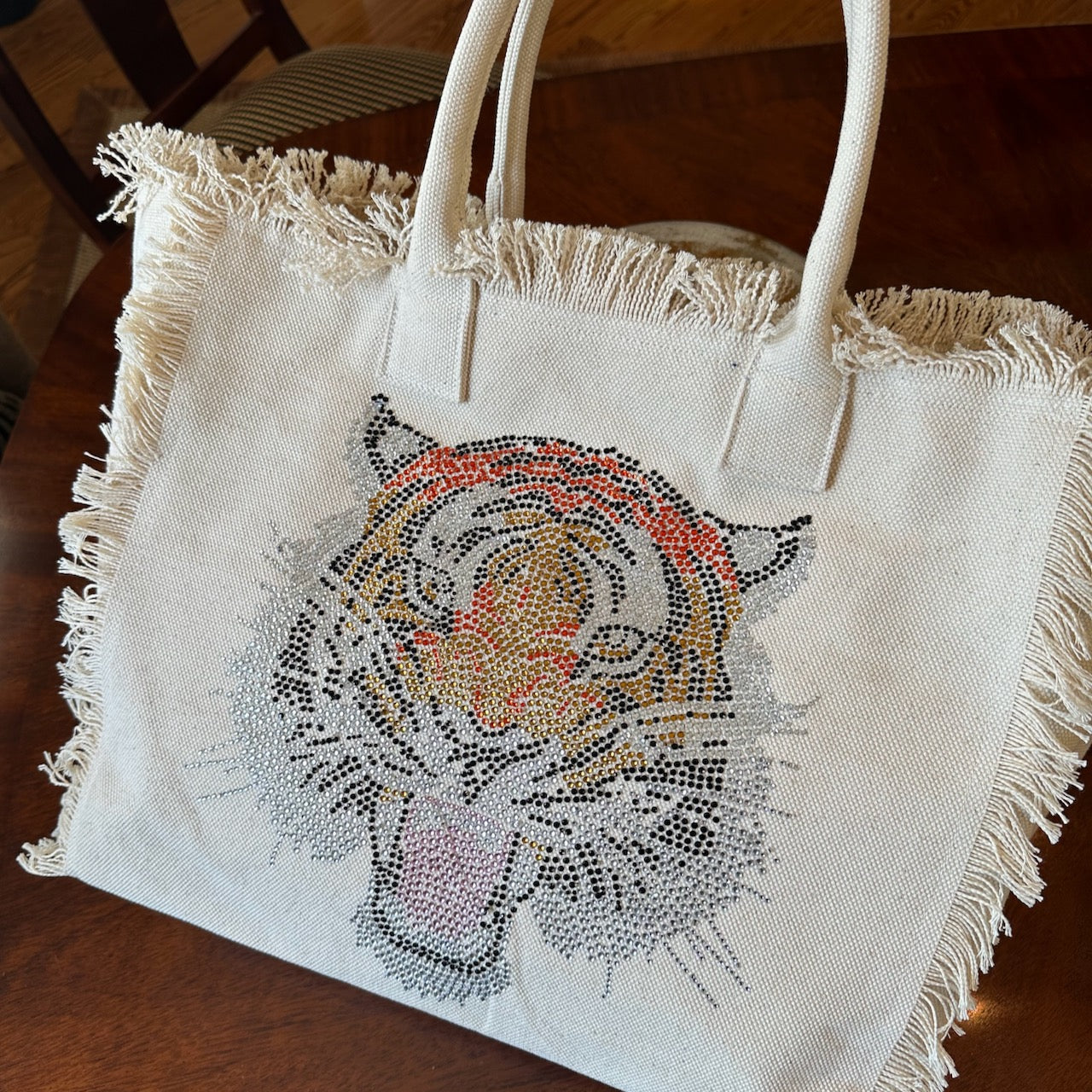 Rhinestone Chic Tiger Frayed Tote (2 Color Options)