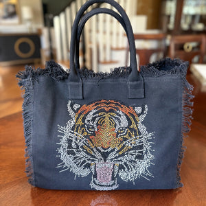 Rhinestone Chic Tiger Frayed Tote (2 Color Options)