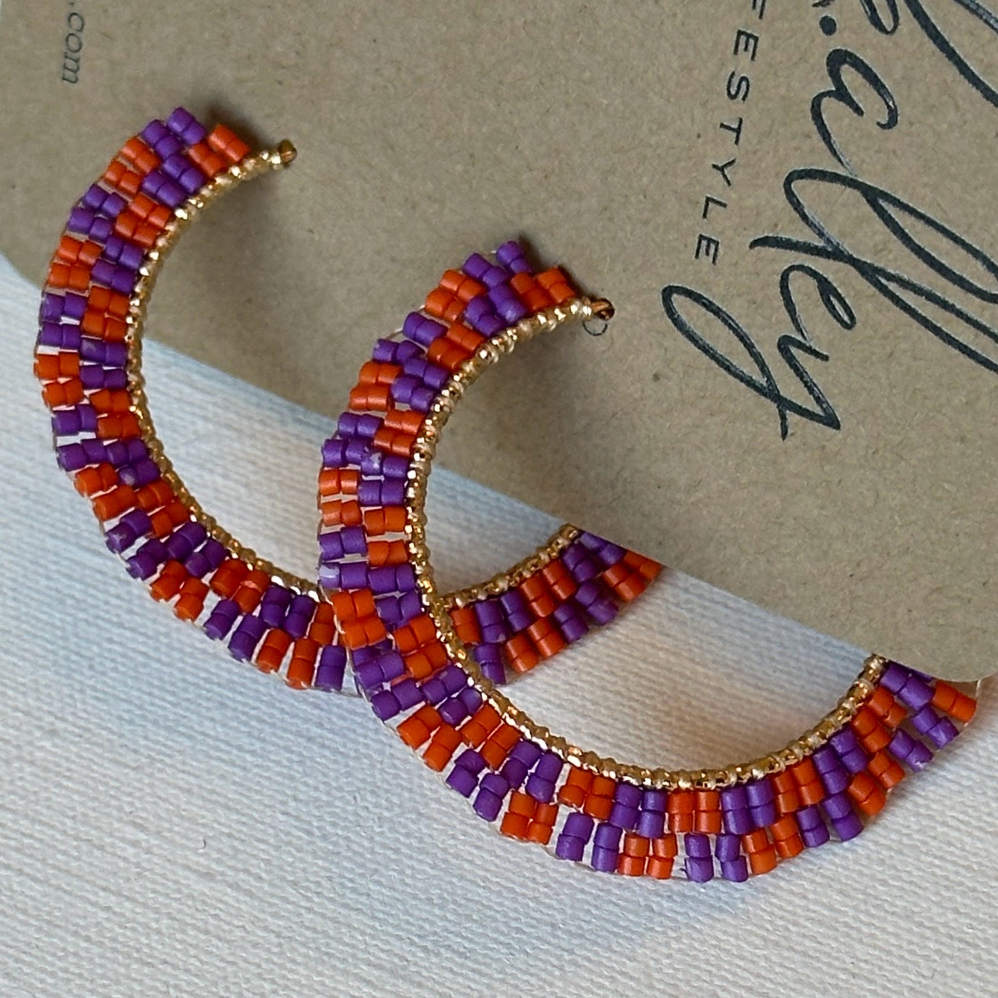 Purple & Orange Beaded Hoop