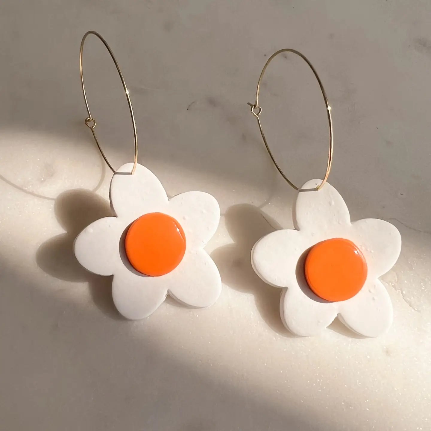 Orange and White Daisy Earring